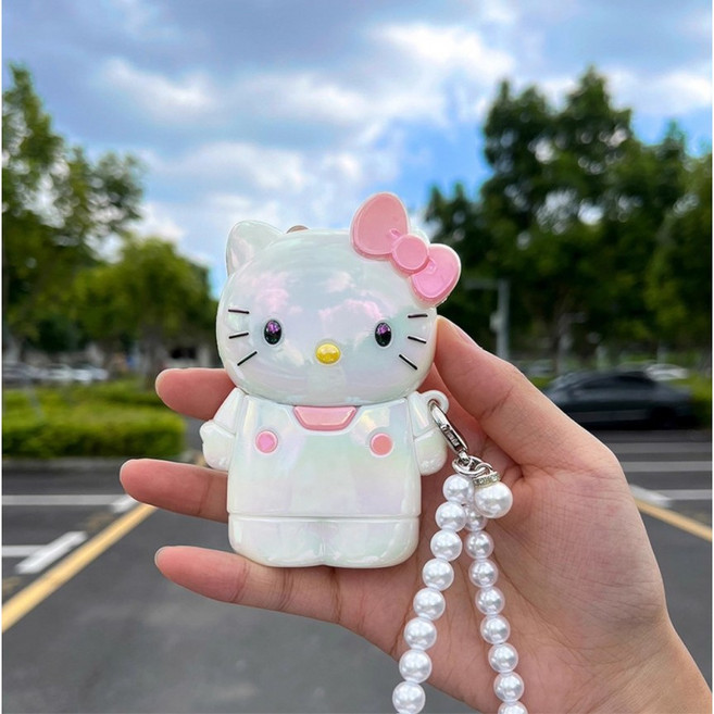예쁜 헬로키티 오로라 키티 스마트 차키 케이스 벤츠 BMW 현대 기아 차키커버 키링+준펑이커머스 머리끈, 도요타B, 화이트