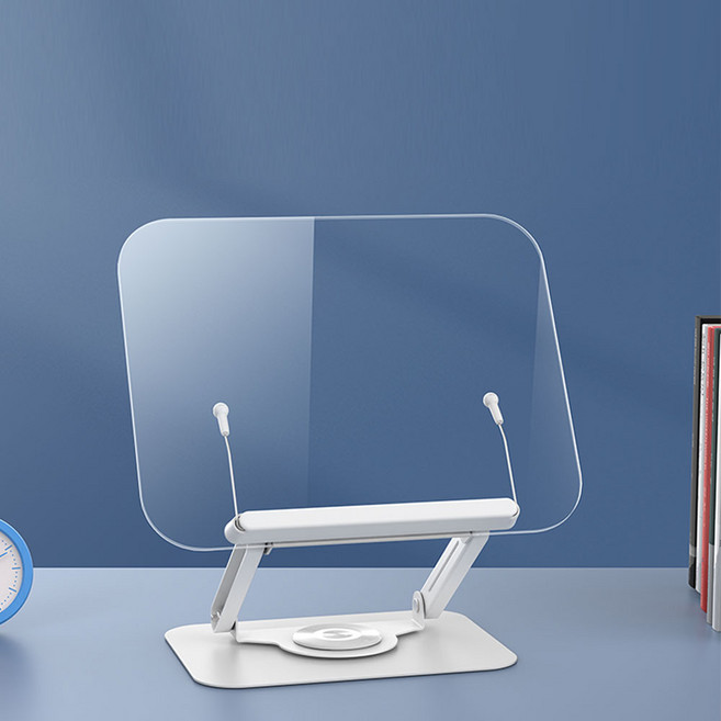 크리브리즈 360도회전 높이각도조절 접이식 투명 독서대, 신형화이트