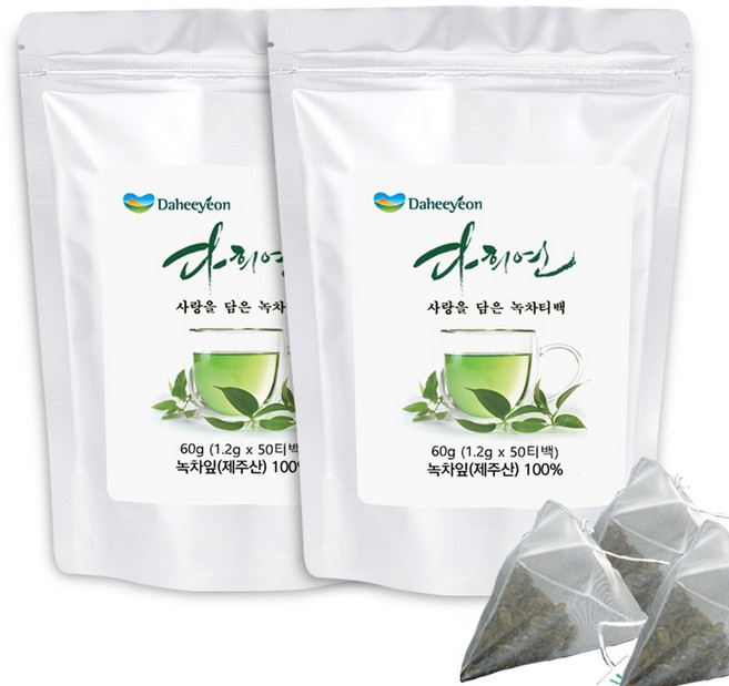 다희연 녹차 티백 50포 2개 실속 세트 대용량 업소용 GGTB50, 삼각티백, 50개입, 1.2g