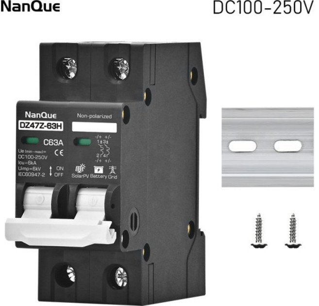 DC100V 150V 200V 250V 회로 차단기 저전압 AC DC MCB 2P C 곡선 16A 20A 25A 32A 40A 50A 63A 태양 전지, 2P DC510-1000V_63A, 1개