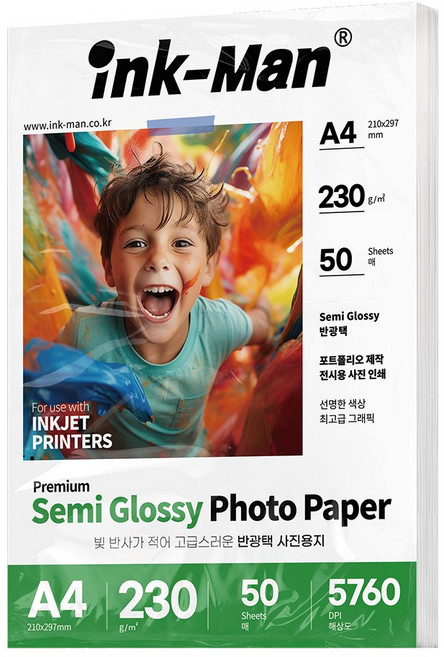 잉크맨 반광택 사진 인화지 포토용지 4x6 / 5x7 / A4 / 11R / A3 230g, 50개