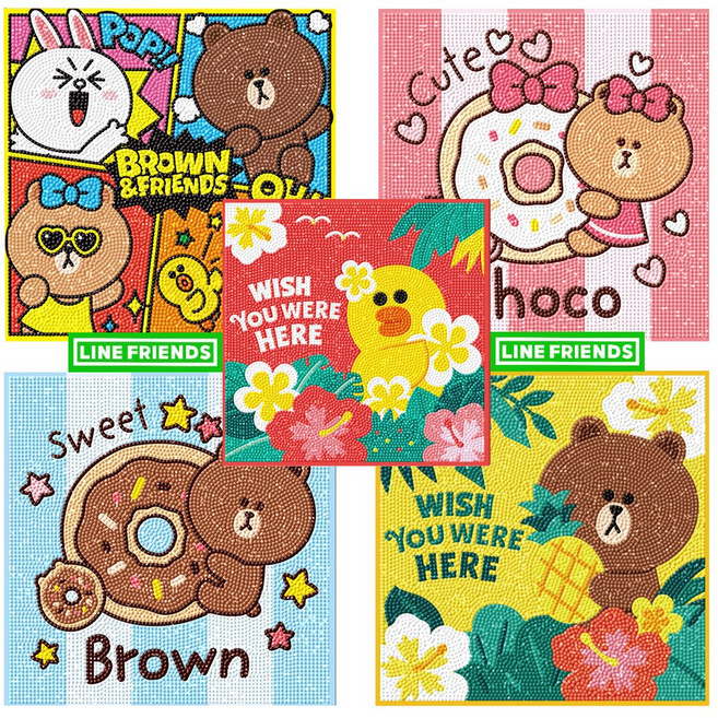 보석십자수 DIY 액자형 유아 어린이 라인프렌즈 비즈 큐빅 소근육 두뇌 인지 캔버스형 취미, BS25-401-알로하 브라운