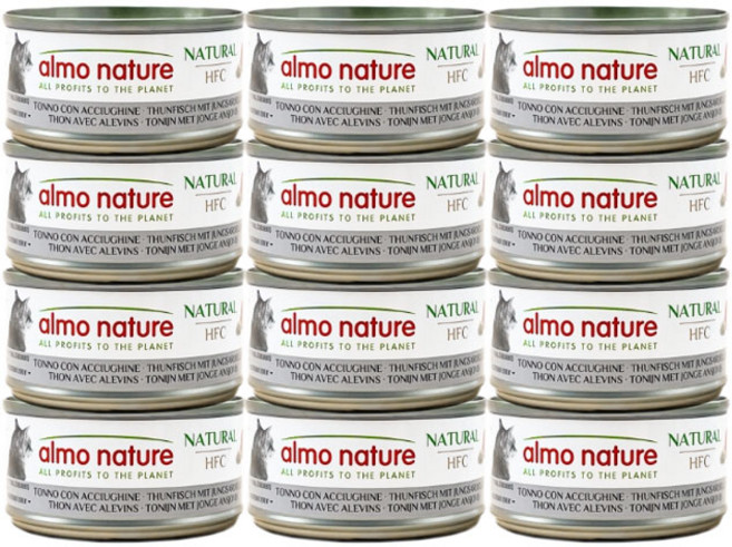 알모네이쳐 HFC 내츄럴 캣(7종) 70g 고양이습식사료, 12개, 참치와 뱅어