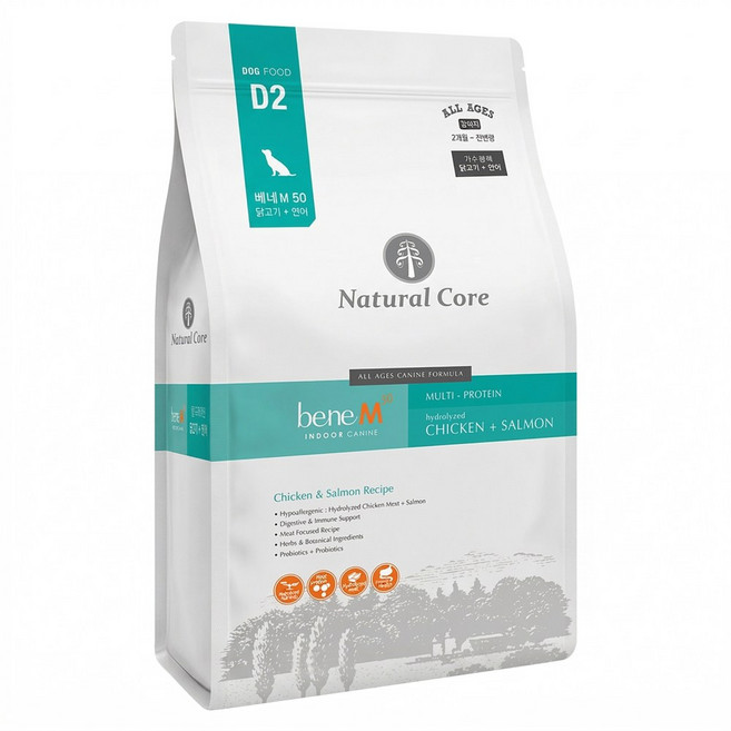 네츄럴코어 전연령 베네M50 (작은입자) 닭고기+연어 건식사료 (리얼육포50g), 10kg, 1개, 닭+연어