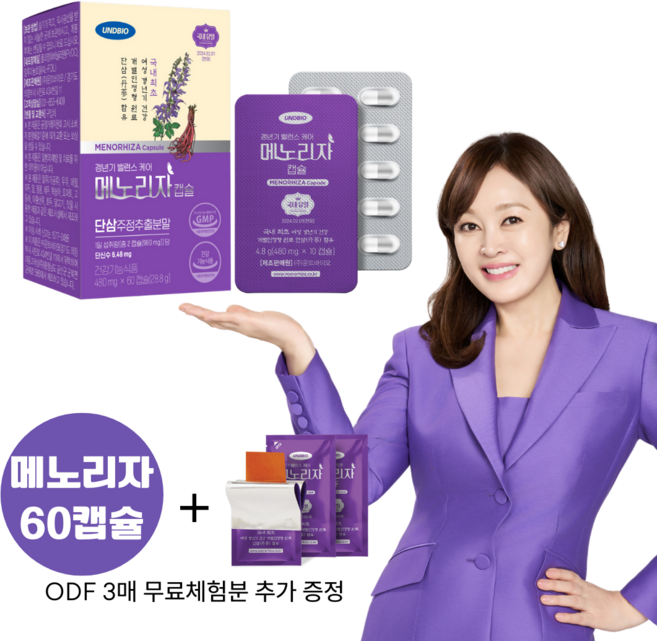 단삼주정추출분말 함유 갱년기 건강기능식품 메노리자 60캡슐 (1개월분) + 추가증정 ODF 3매, 1개, 60정