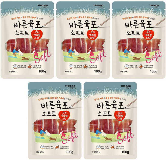 더독 바른육포 소프트, 100g, 5개, 오리 네츄럴스틱