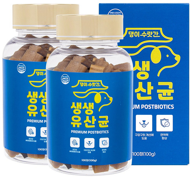 강아지 유산균 프로바이오틱스 면역력 영양제 구토 설사 변비 장건강 댕이수랏간 생생유산균 100g, 100정, 장건강/유산균, 2개