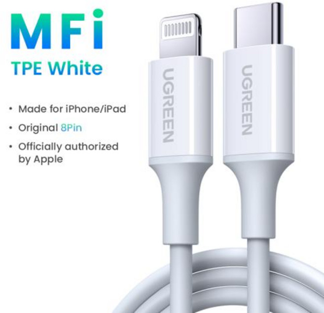 UGREEN MFi 실리콘 유형 C-Lightning 케이블iPhone 11 14 13 12 Pro Max USB C iPad iPhone 충전 케이블용 고속 충전, 10)TPE White, 1m, 1개