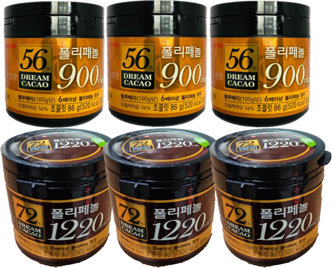 드림카카오 롯데제과 72%x3개+56%x3개, 6개, 86g