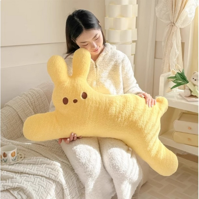 푹신한 노란 토끼 롱쿠션 안아잠 자는 대형 바디플로우 인형 쿠션 꿀잠 베개 인테리어 인형 쿠션, butter yellow