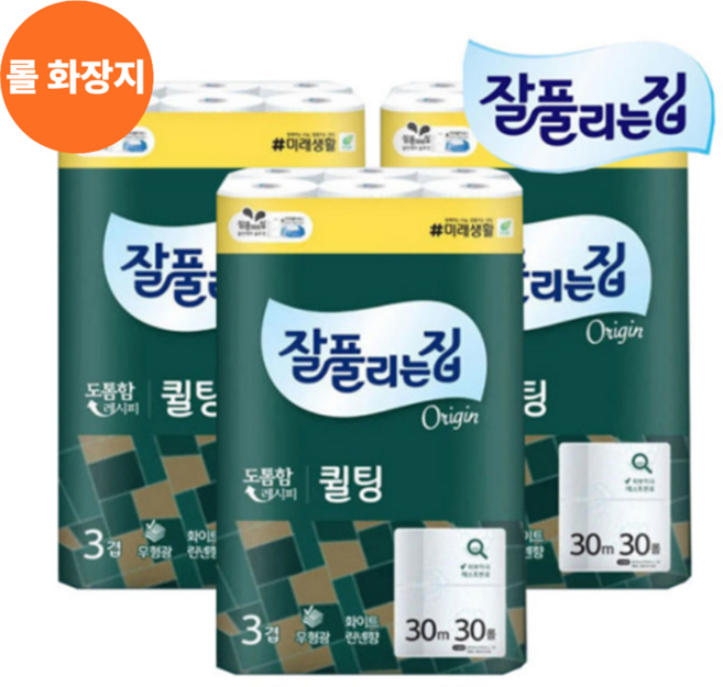 잘풀리는집 퀼팅 두루마리휴지, 3개, 30롤