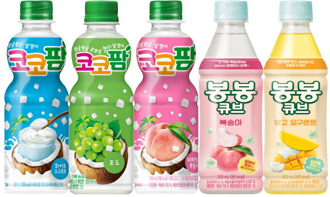 해태 페트음료 5종 1개씩 혼합세트(코코팜화이트+포도+피치핑크+봉봉큐브복숭아+봉봉큐브망고), 5개, 300ml