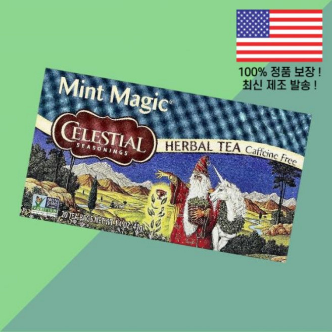 셀레스티얼 조미료 허브티 민트 매직 카페인 프리 티백 20개 1.4온스 41g Celestial Seasonings Herbal Tea Mint Magic Caffeine Fr, 1