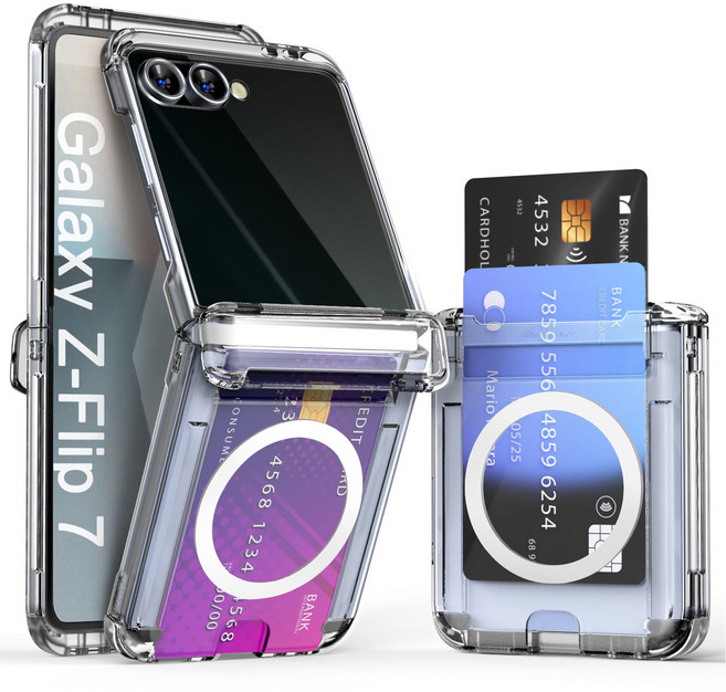 이디즌 갤럭시 Z플립5 / 6 / 7 케이스 투명 힌지보호 슬림 카드 2장 수납 충격방지 범퍼 힌지아머 플립7 / 6 제트플립6 5 7