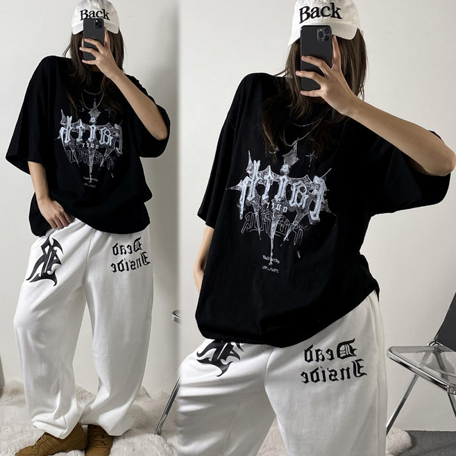 [디디댄스] 원크루 반팔 힙합티 스트릿 댄스복 공연복 KPOP 방송의상 걸스힙합, 블랙