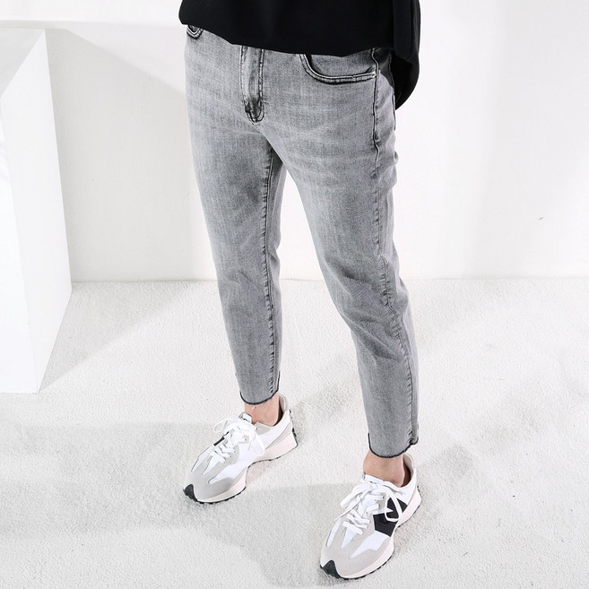 5컬러 남성용 9부 테이퍼드핏 히든 밴딩 스판 남자 컷팅진 청바지