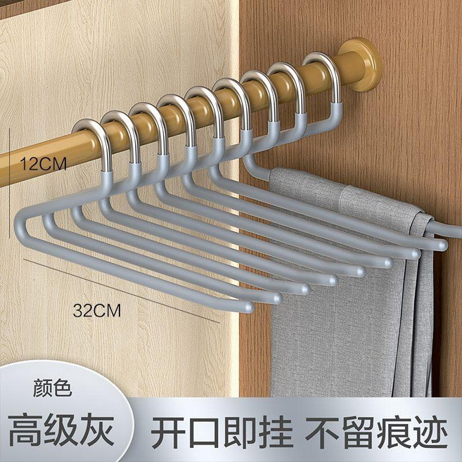 鵝型褲架 加粗防滑不鏽鋼褲架 家用無痕掛褲衣架 衣櫃收納晾曬架 正反晾曬褲架, 1個, 衣櫃內置專用鵝型褲架 格調灰 防滑無痕,30個裝, 格調灰