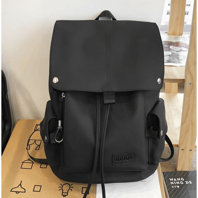 RUIQI 後背包 防水耐磨牛津布 輕量筆電包 USB充電設計, A138-黑色