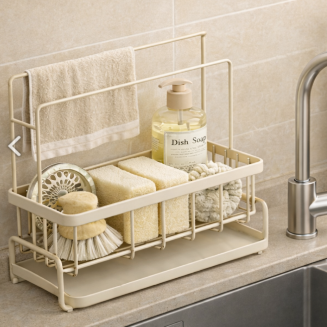 모와다온 물빠짐 행주걸이 수세미 거치대, 화이트, 1개