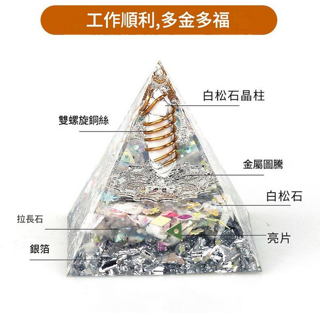 天然水晶招財金字塔擺件, 11號 6cm 工作順利，多金多福, 1個