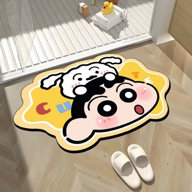 크레용 신짱 미키 수분을 잘 흡수하고 쾌적한 규조토 매트, 흰색 노란색 작은 하얀색, 1개