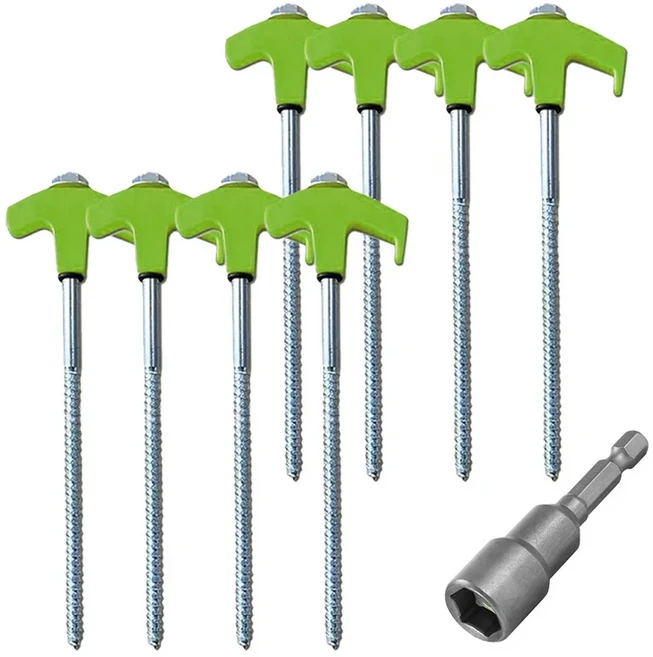 J후크 그라운드 스테이크 12 인치 철근 바람 텐트 스포츠용 트램펄린용 헤비 듀티 스틸 가든 앵커 8팩, 01, 01 Green