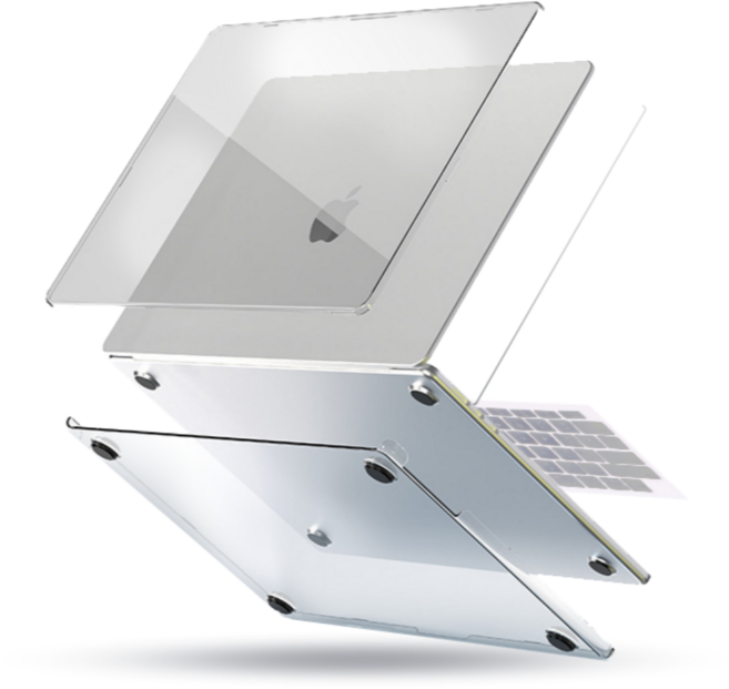 맥북 에어 올인원 보호 케이스 (투명 케이스 + 액정보호필름 + 키보드 스킨) - 맥북 에어 13.6 / 15.3 프로 14 / 16 M2 M3 M4 세트 초슬림 노트북 보호 커버, 1세트