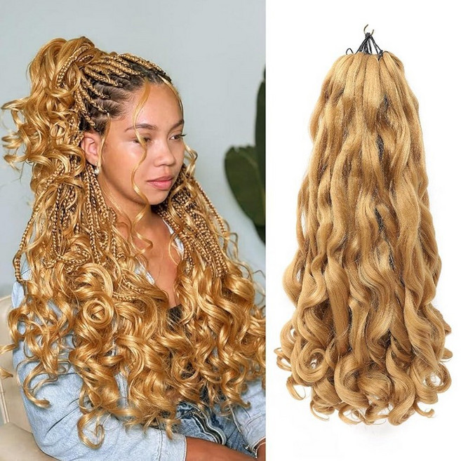 French Curl Braiding Hair 14 Inch Curly Crochet Braids for Women Pre Stretched Bouncy Loose Wave (, 22 Inch(Pack of 8), 27#