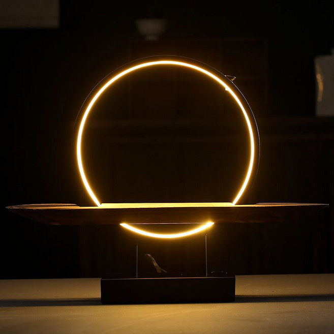 LED불상 부처님 천수관음 미니 부처상 불교 관세음보살상 세트, 원 조명 + 원목 받침대 세트, 1개