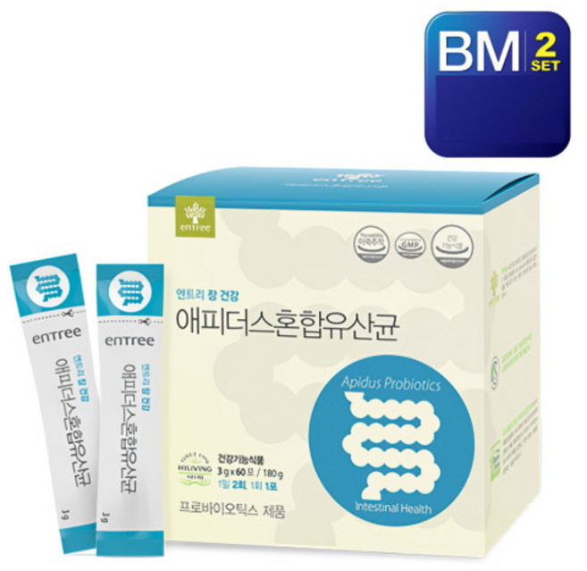 하이리빙 엔트리 애피더스혼합유산균 프로바이오틱스 프리바이오틱스 3g x 60포 2SET, 2개, 180g