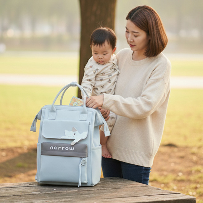 스토리원 U-SSBG052 대용량 다기능 아기용품 기저귀 가방 백팩 토트백, 스카이