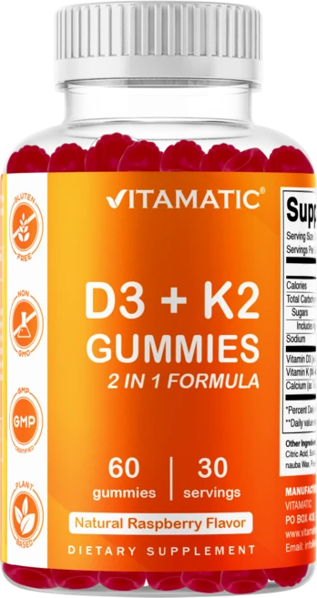 비타매틱 비타민 D3 + K2 구미 - 5000 IU D3 & MK-4/MK-7 혼합 - 60 비건 구미, 1개, 60회분 - 쿠팡