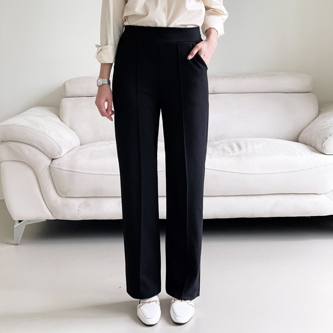 [현대홈쇼핑방송] 여성 봄가을 핀턱 일자바지 에이플심플 스판밴딩팬츠