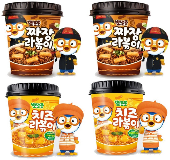 [뽀로로] 혼합 라볶이 2종 (짜장라볶이2 치즈라볶이2) 맛있는 어린이 간식, 4개, 135g