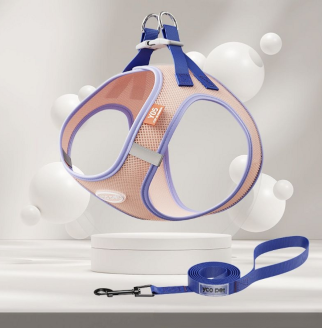 펫올웨이즈 강아지 하네스 리드줄 세트, 핑크