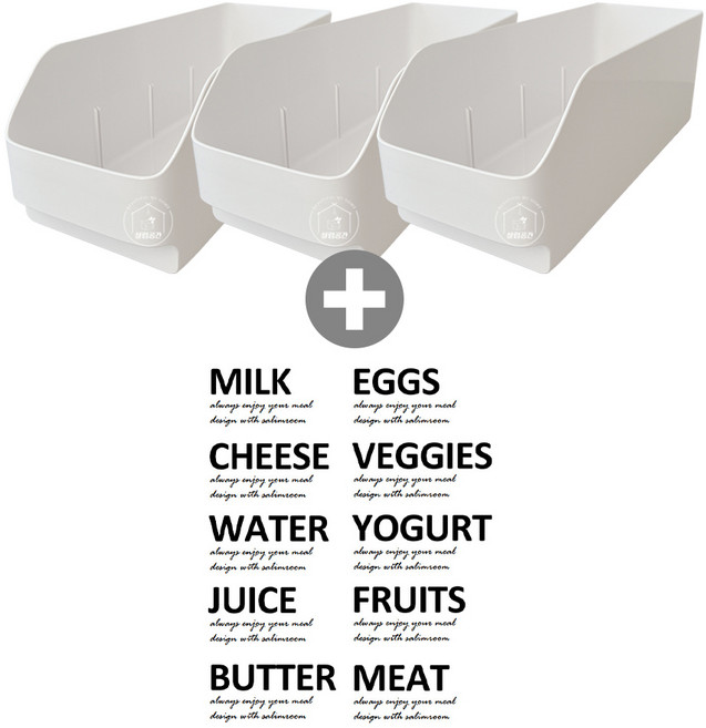 살림공간 롱롱 수납함 팬트리 주방 냉장고정리 + 밀크라벨, 3개, 화이트