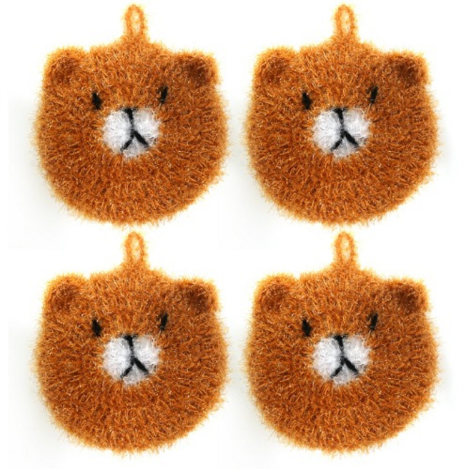 반짝반짝 귀여운 곰돌이 아크릴 주방 수세미 4개입 브라운, 1세트