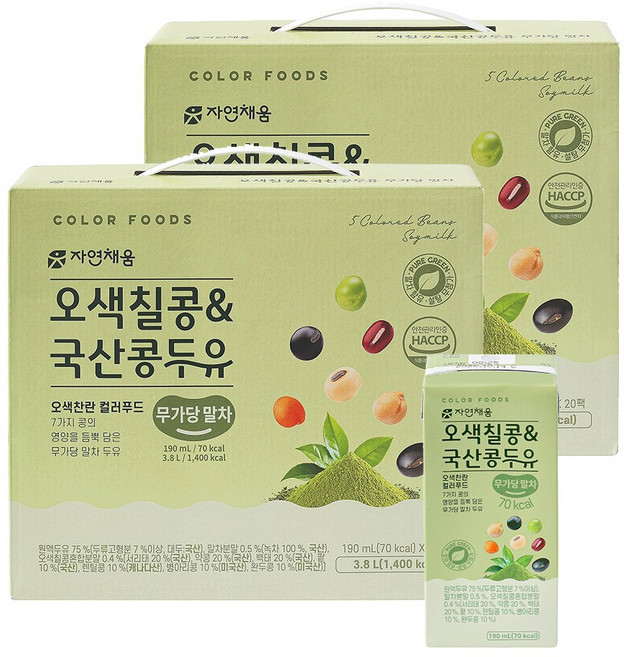 자연채움 오색칠콩 국산콩두유 무가당 말차 190ml, 40개