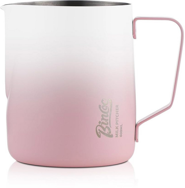 핑크 밀크 거품기 - 600ml 거품기 바리스타용 컵 에스프레소 스팀 피처 라떼 아트/카푸치노/커피/우유용 빈쿠 SUS304 스테인리스 스틸 피처, Pink white-600ml, 1개