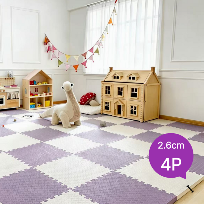 홈잼 두꺼운 층간소음 매트 대형 퍼즐매트 베란다 바닥매트, 보라, 4개