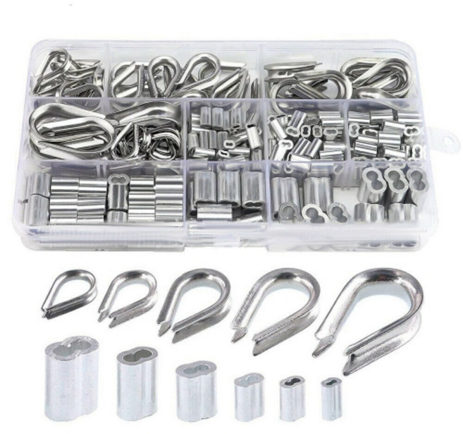 250pcs 알루미늄 와이어슬리브 와이어페럴 스텐심블 와이어 보호대 세트, 1개