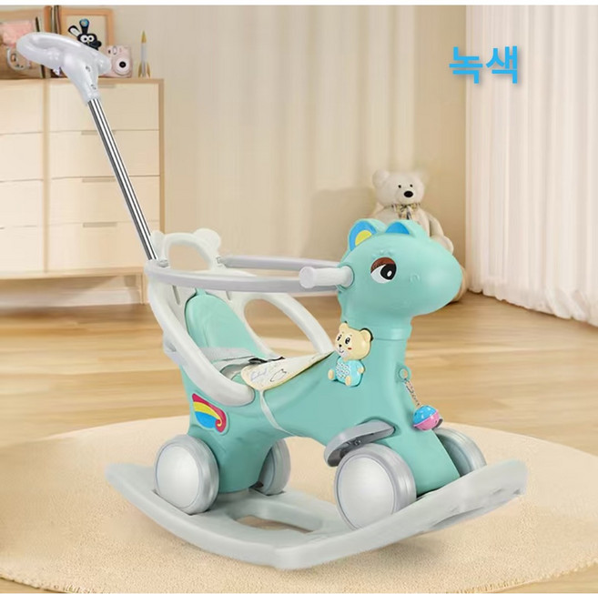 HS 3in1 목마 + 흔들말 + 세발자전거 기능 / 실내 놀이용품, 초록색, 1개