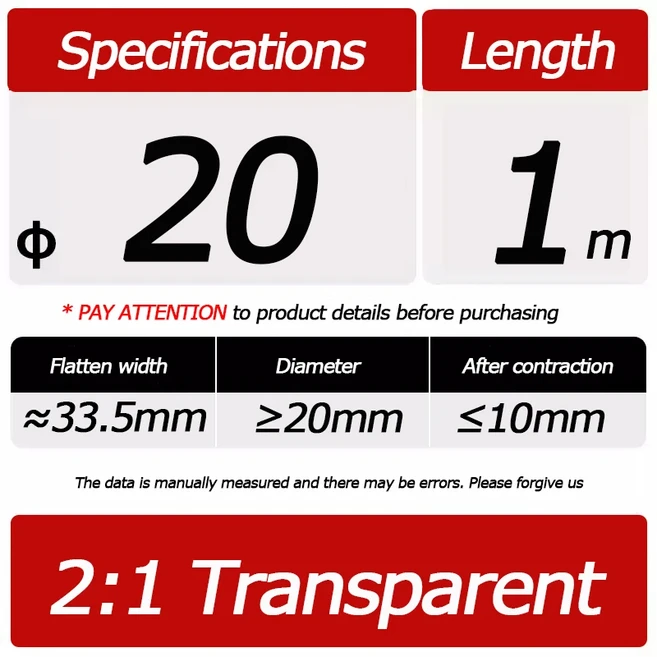 1미터 투명 직경 2 3 4 5 6 7 8 9 10 12 14 16 20 25 30 40 50 60 mm 열 수축 튜브 21 폴리올레핀 케이블, 09 20mm