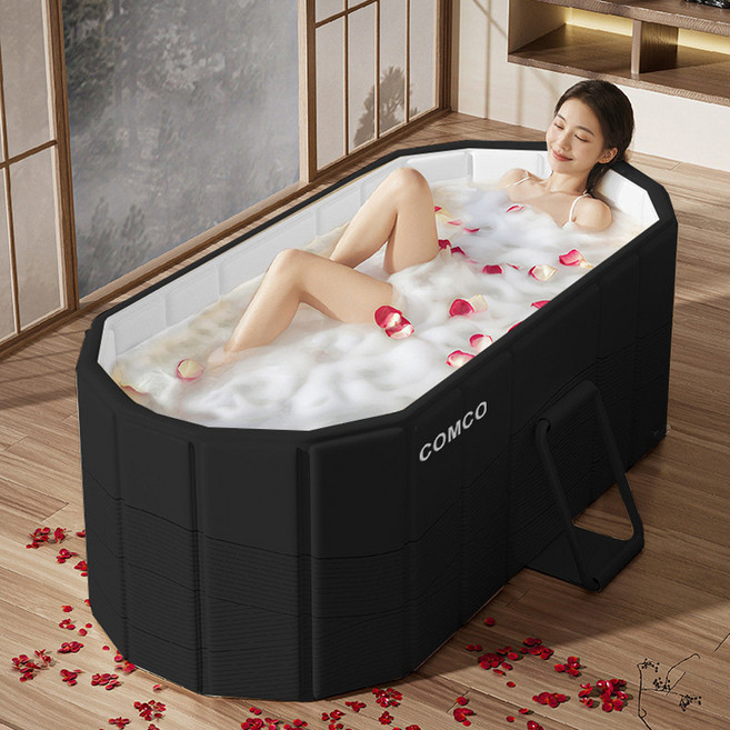 家用免充氣摺疊浴缸加厚保溫冬季成人用兒童泡澡桶歐美熱銷冰浴桶, 1個, 內徑【120*55*50cm】