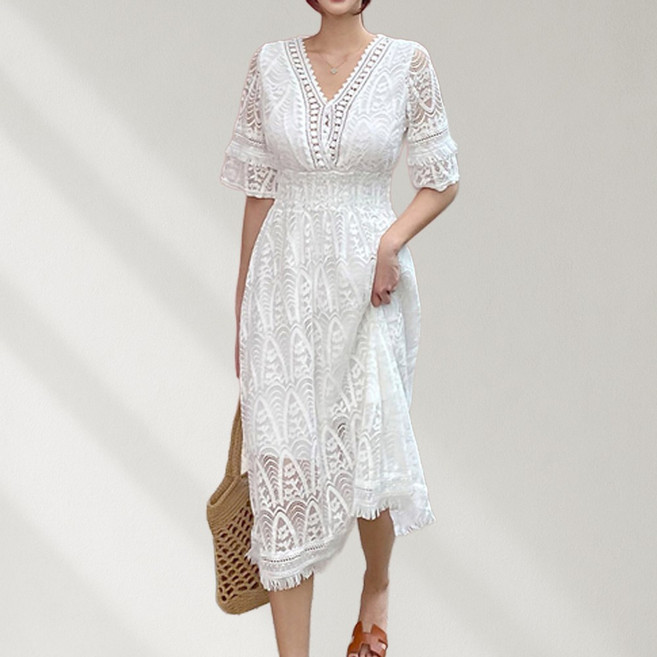 원피스 반팔 롱 여성 여름 휴양지 6HNJ