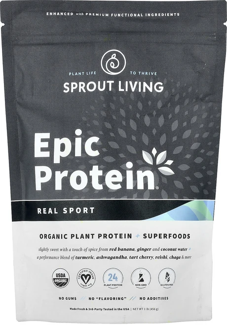 스포츠리빙 Epic 프로틴 식물성 단백질 앤드 슈퍼 푸드 함유 리얼 스포츠 494g, 3개 - 쿠팡
