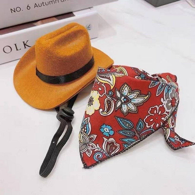 애견 데님 모자 삼각 스카프 강아지 액세서리, 1개, 갈색. 다갈색.