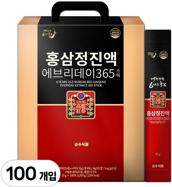 순수식품 홍삼정진액 에브리데이 365 스틱, 10g, 100개
