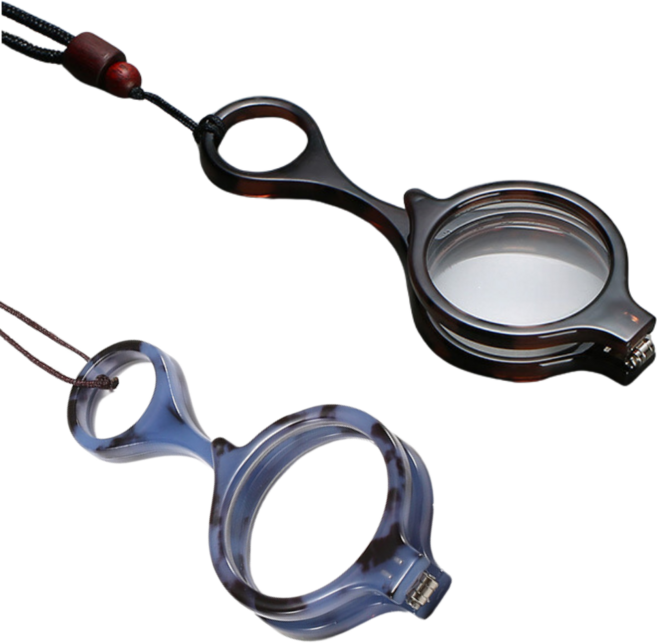 휴대용 목걸이 돋보기 확대경 [파우치 포함], 블랙+블루, 2개