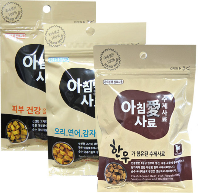 아침애 수제사료200g 3개세트 당일제조, 소+닭+오리+양, 200g, 3개
